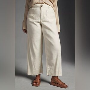 The Colette Linen Blend Crop Wide-Leg Pants by Maeve Anthropologie Chalk White